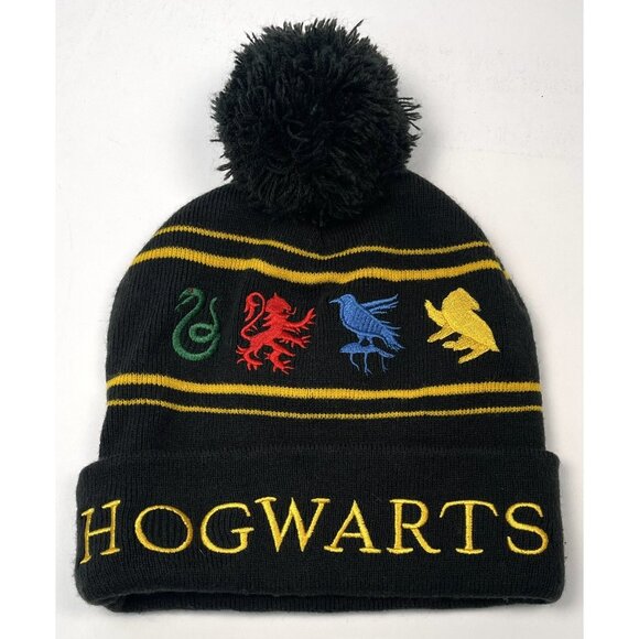 Adult ONE SIZE Black Embroidered HARRY POTTER Hogwarts Pom Pom WINTER CAP Beanie - Picture 4 of 8